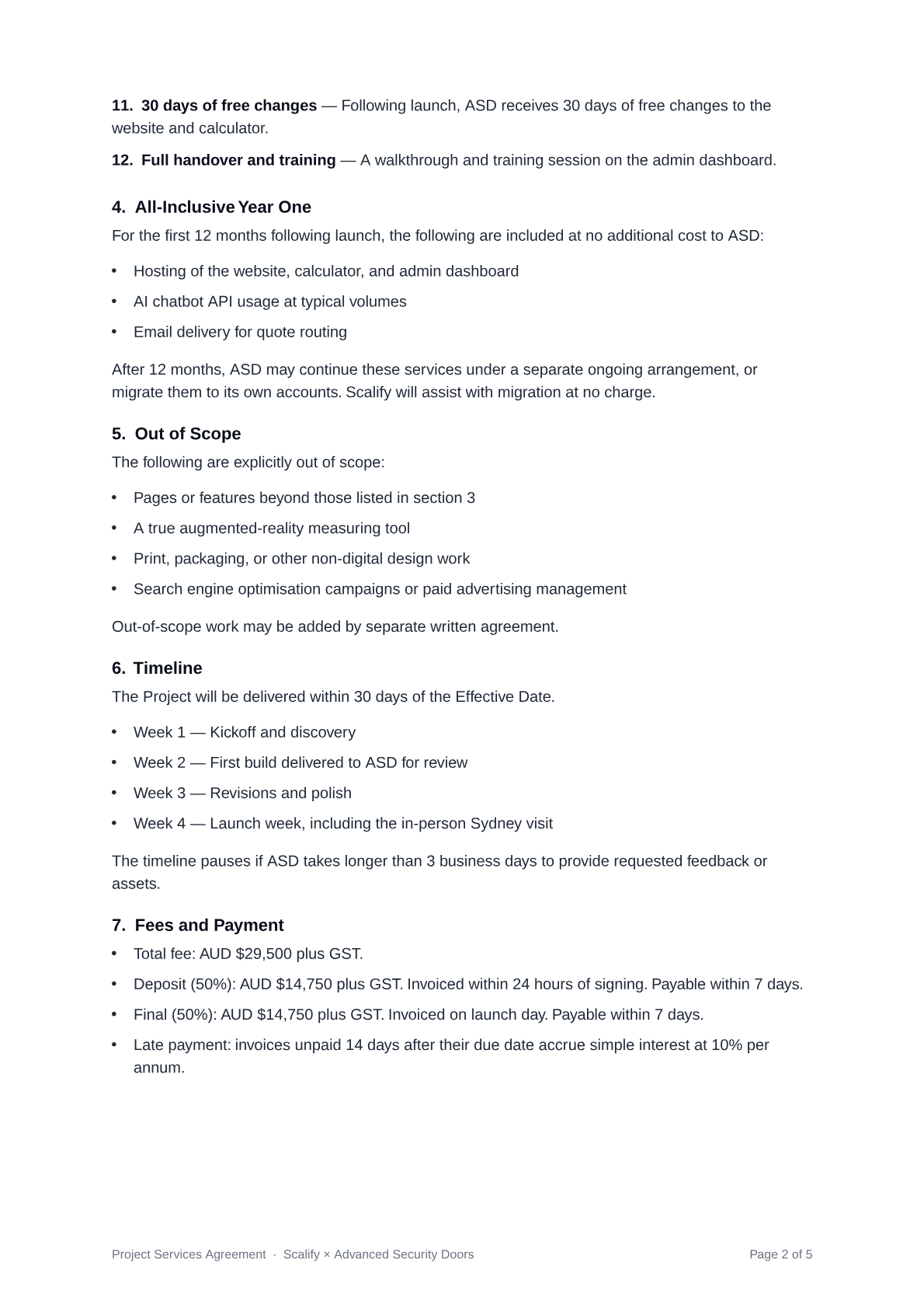 Project Services Agreement — page 2 of 5