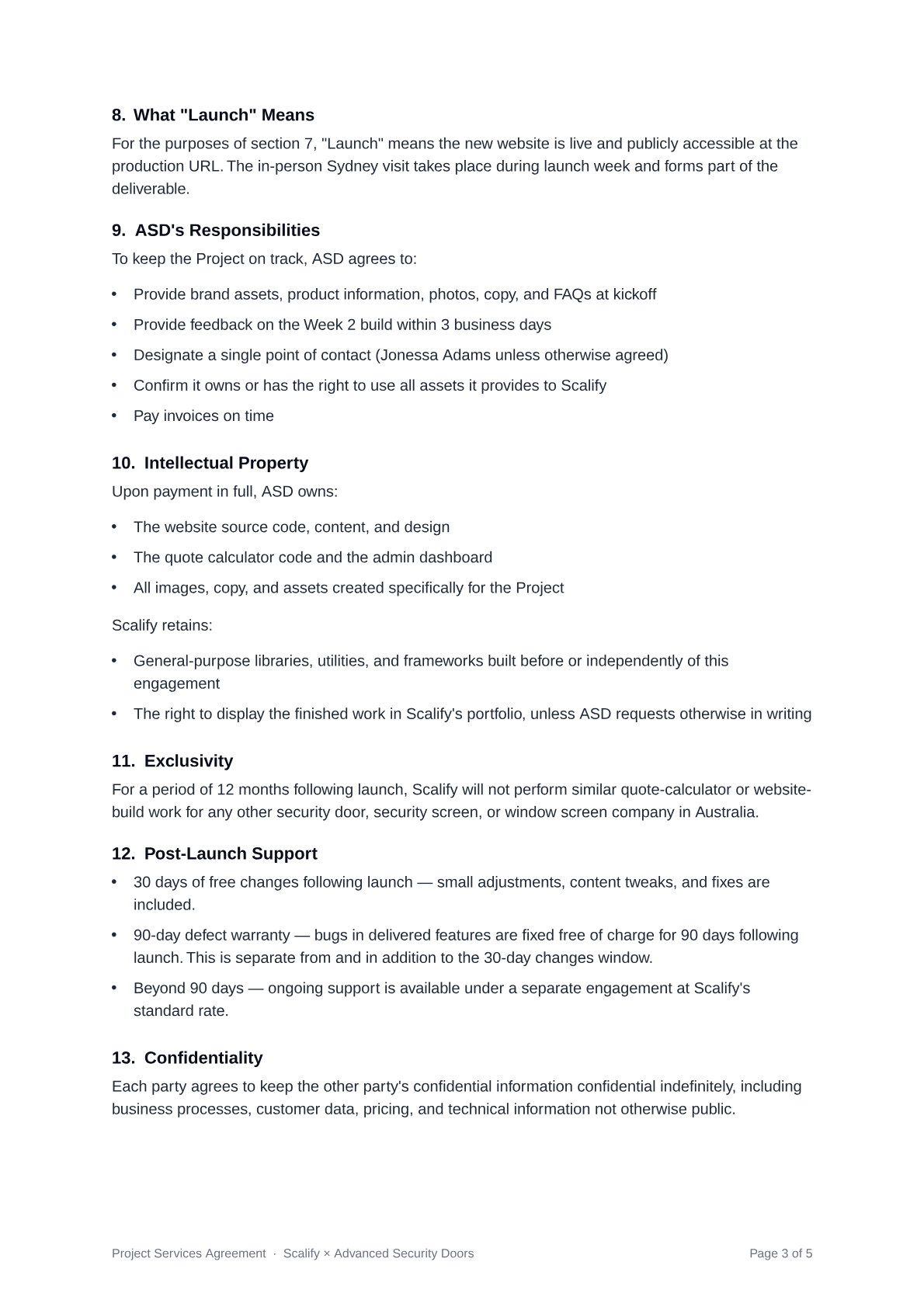 Project Services Agreement — page 3 of 5