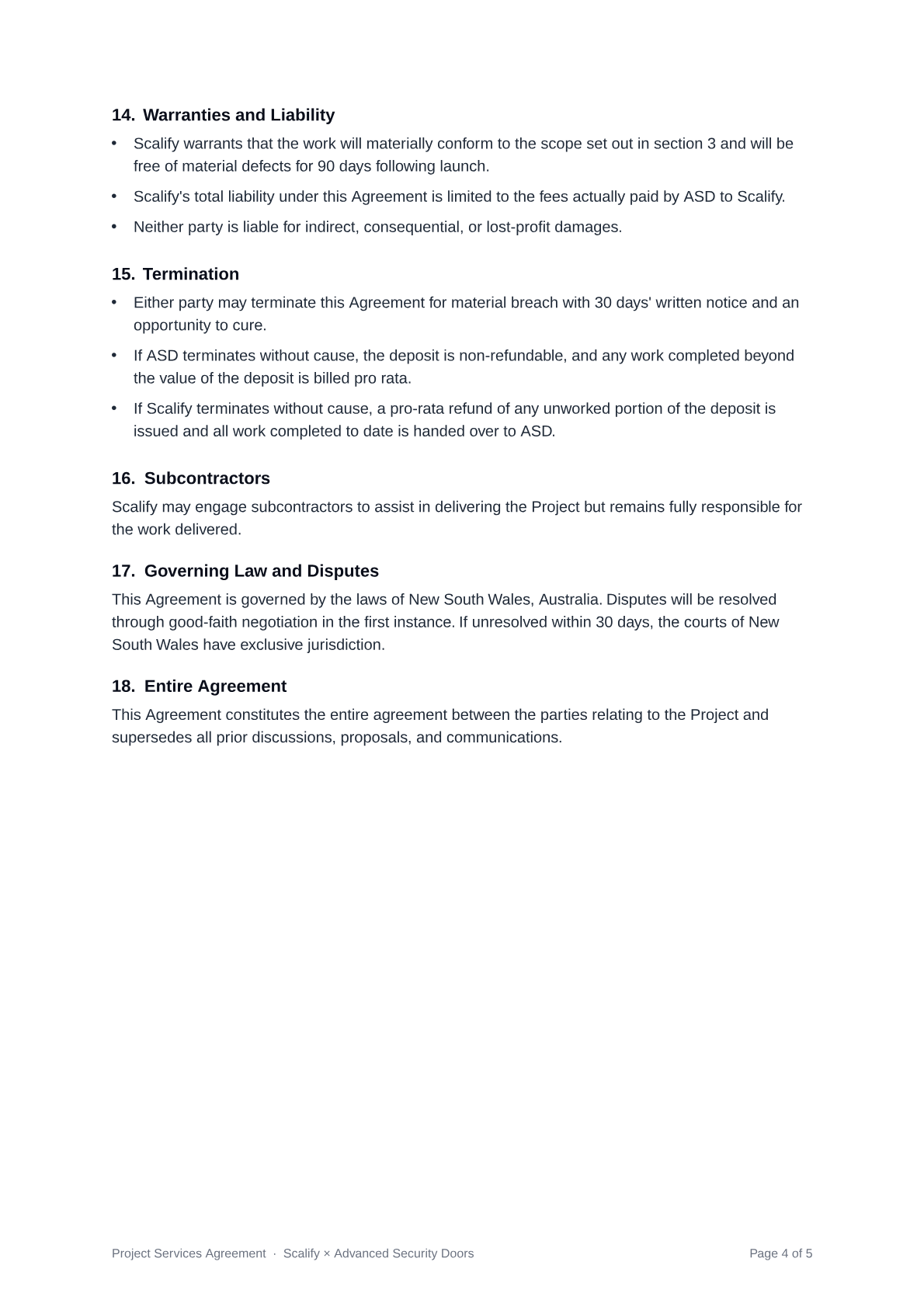 Project Services Agreement — page 4 of 5